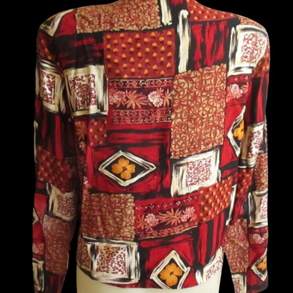 Womens Vintage Cardigan Sweater Medium Jacket Patchwork 10 Made In USA EJM Mom - Picture 4 of 5